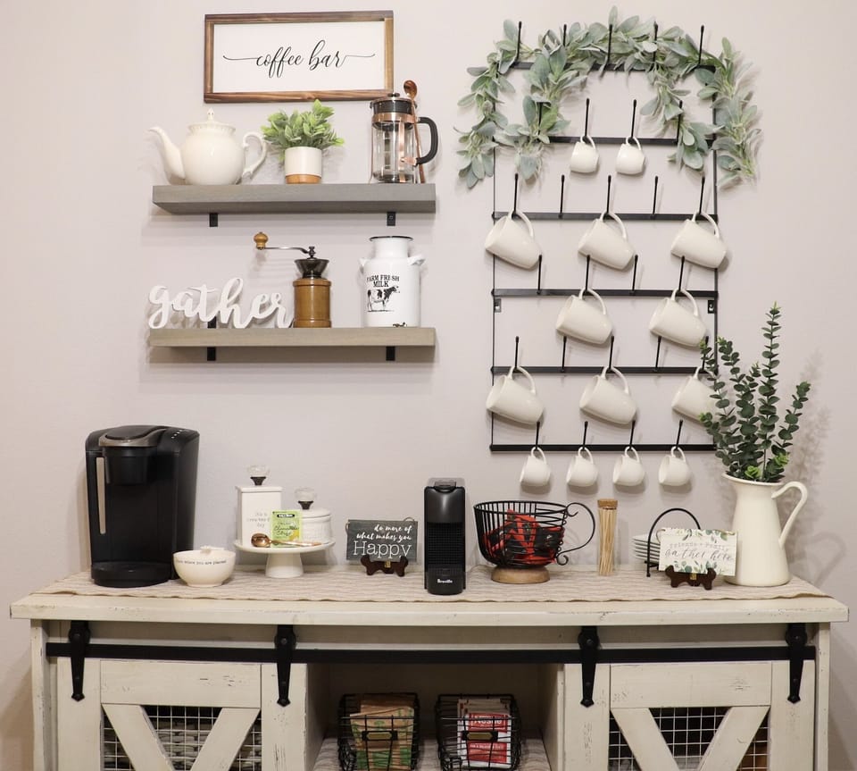 Coffee Bar with Kuerig, Nespresso and Assorted Teas