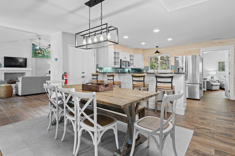Dining area just off kitchen with sliders out to the pool