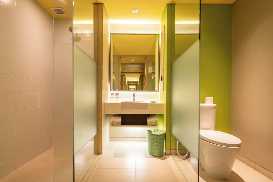 Shower, hair dryer, slippers, bidet