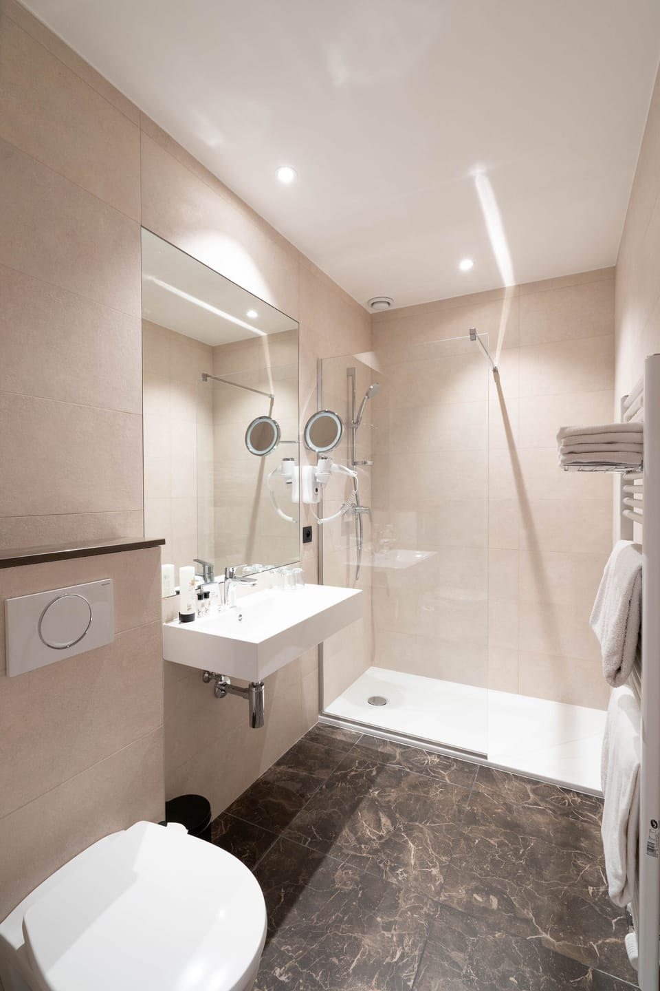 Free toiletries, hair dryer, towels