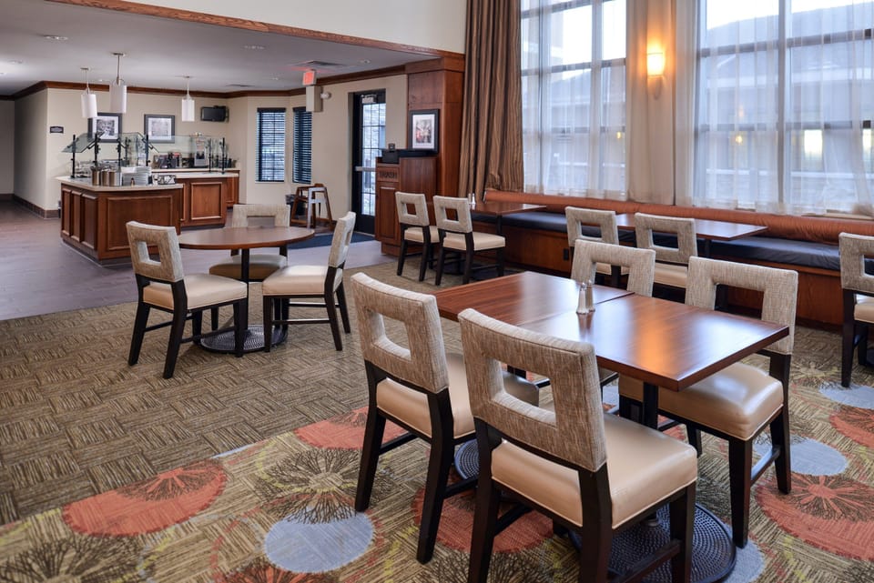 Eat breakfast in the shared dining area.