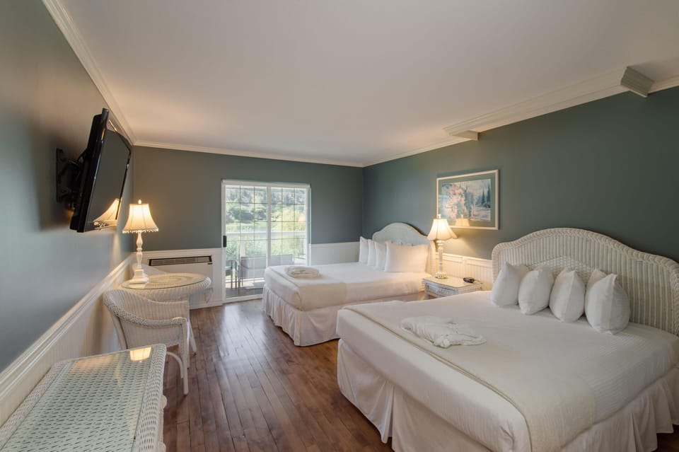 Standard Room, 2 Queen Beds, River View | Premium bedding, blackout drapes, soundproofing, iron/ironing board