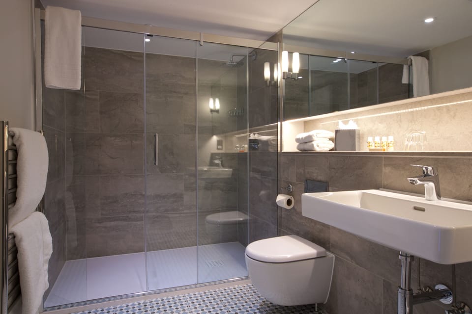 Deluxe Suite | Bathroom | Shower, designer toiletries, hair dryer, bathrobes