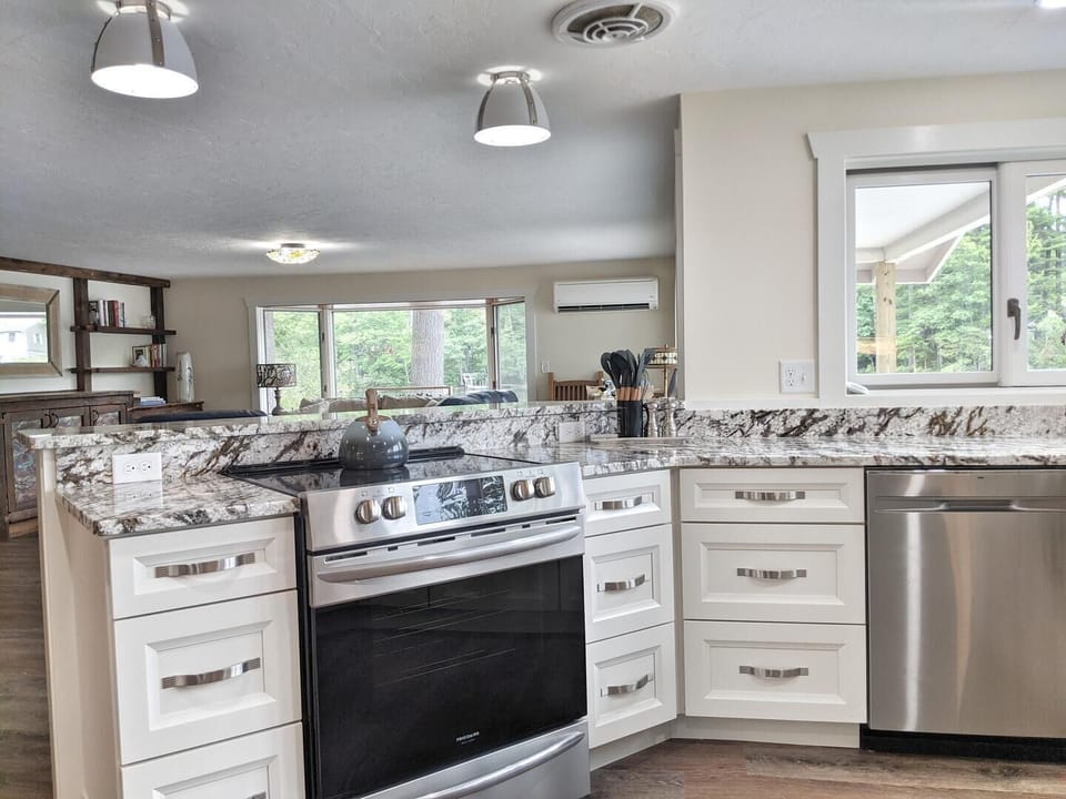 Kitchen overlooks the Living room