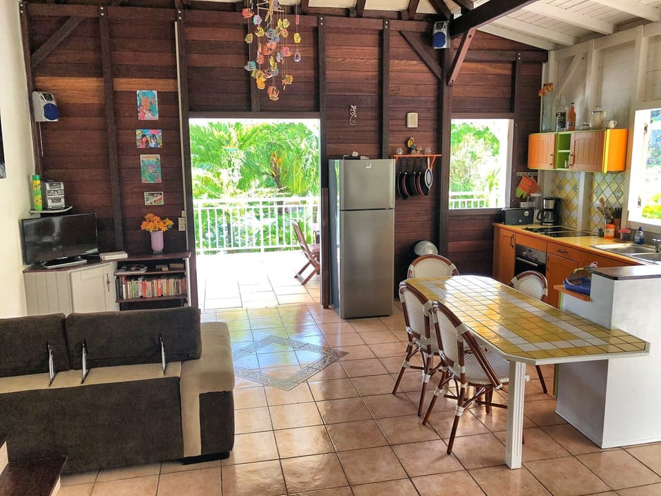 The living room and the kitchen
