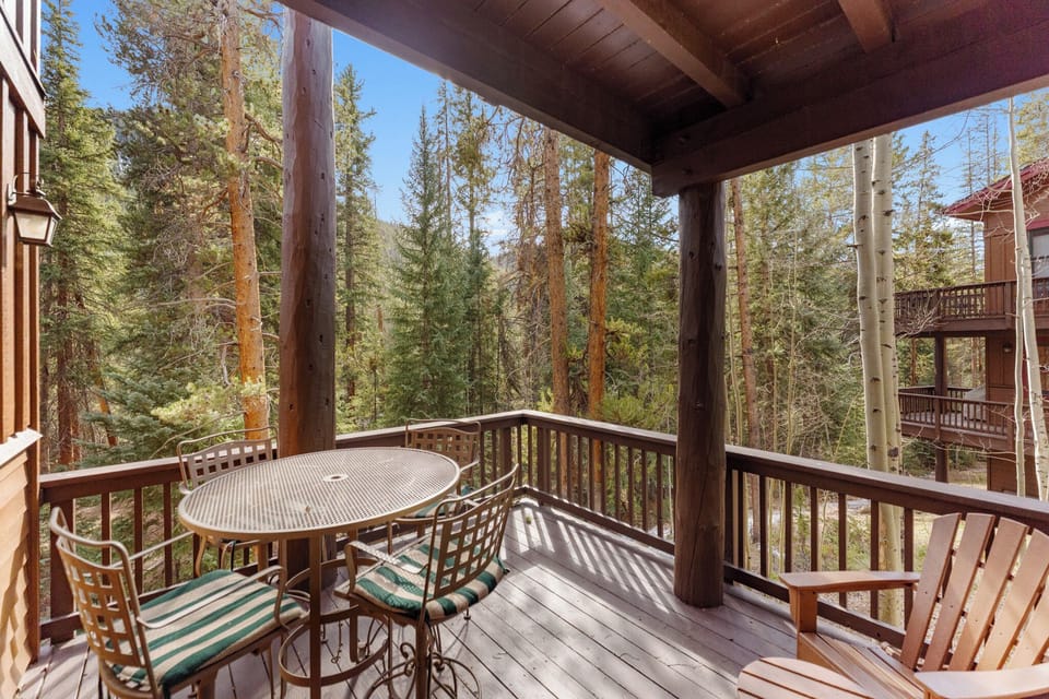 Private deck with outdoor seating.