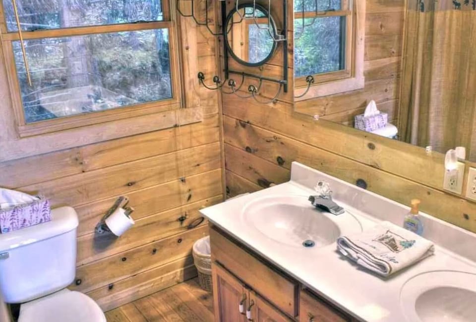 Double sink bathroom off the master bedroom.