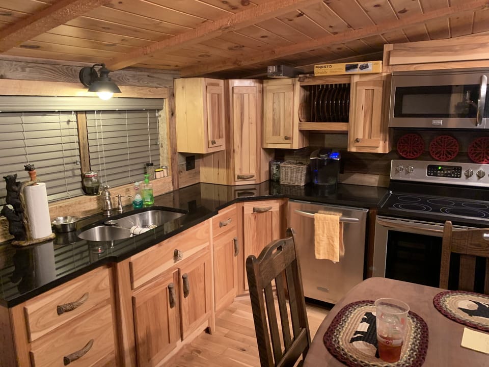 The kitchen in the main cabin at Bear Wallow Creekside Retreat