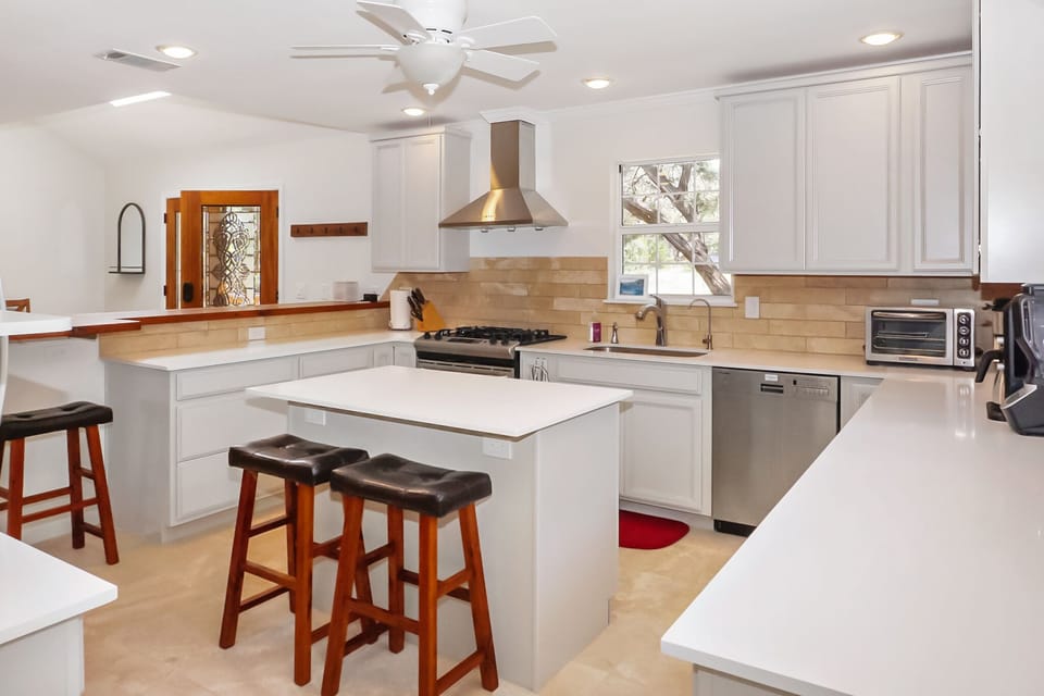 Kitchen island has additional seating