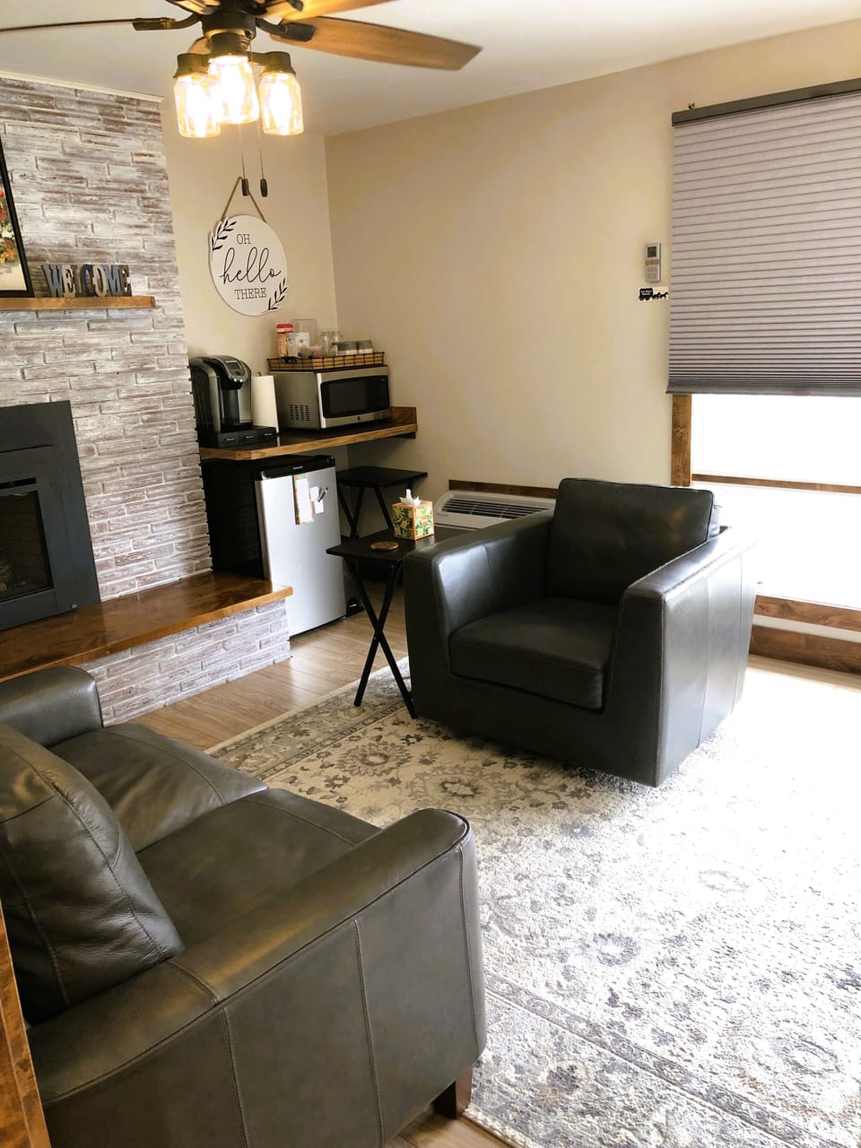 Comfortable living room area to enjoy morning coffee.