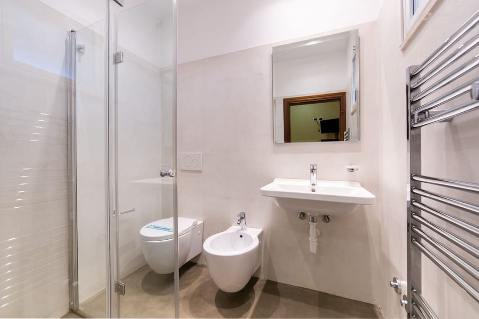 Shower, free toiletries, hair dryer, bidet