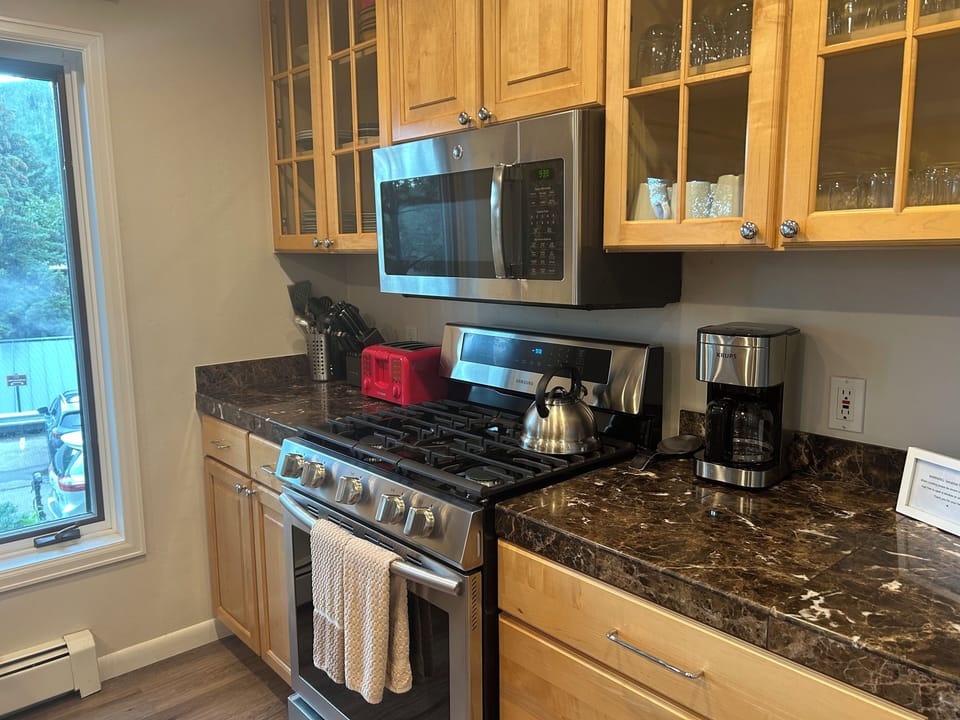 Newly updated gas cooking range.