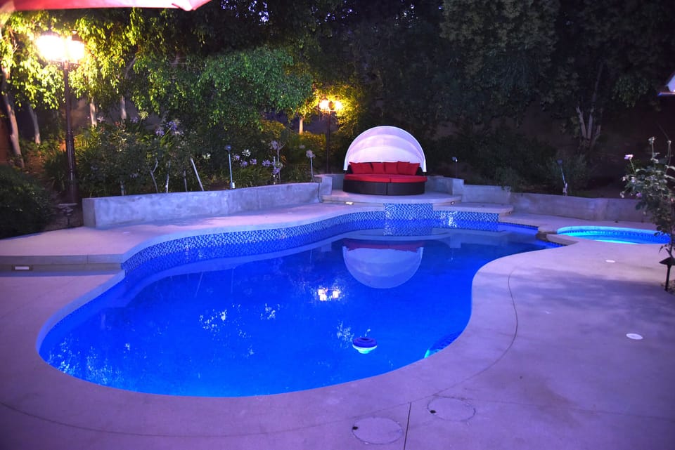 Pool and spa are lighted. Guest can choose the light setting. 
