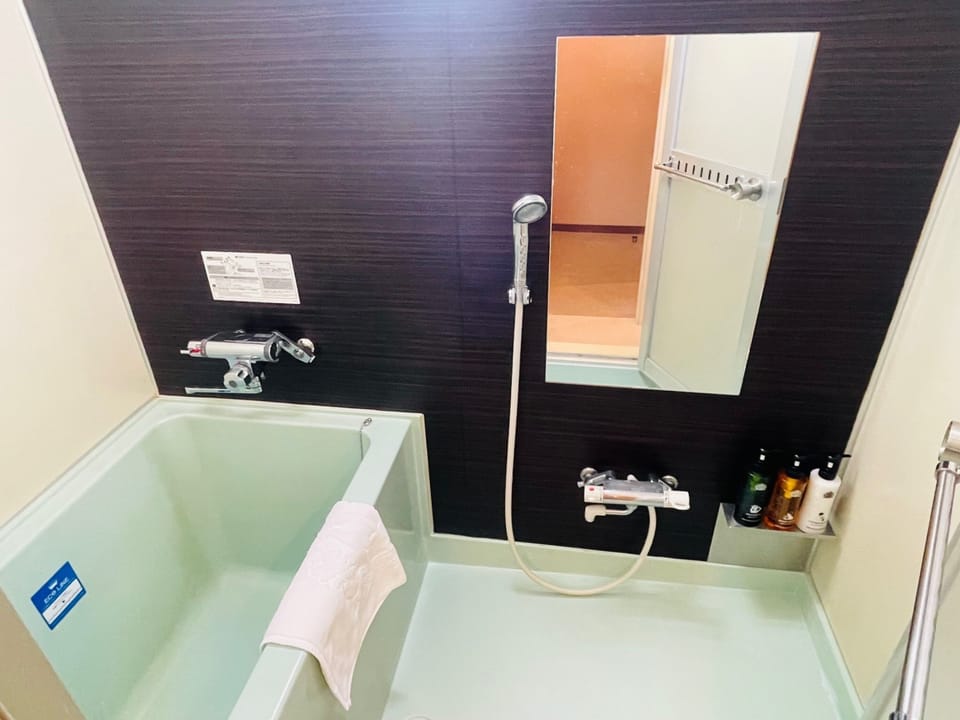Separate tub and shower, deep soaking tub, free toiletries, hair dryer
