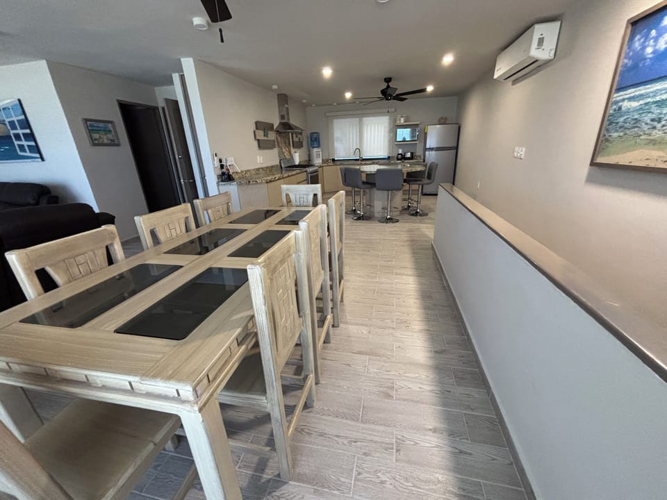 Kitchen and dining area.  Island seats 6. Table seats 8.