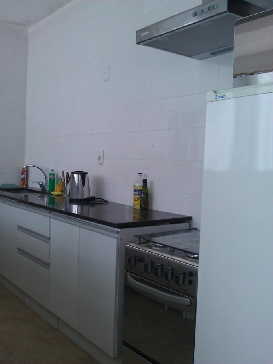 Full-size fridge, microwave, oven, blender