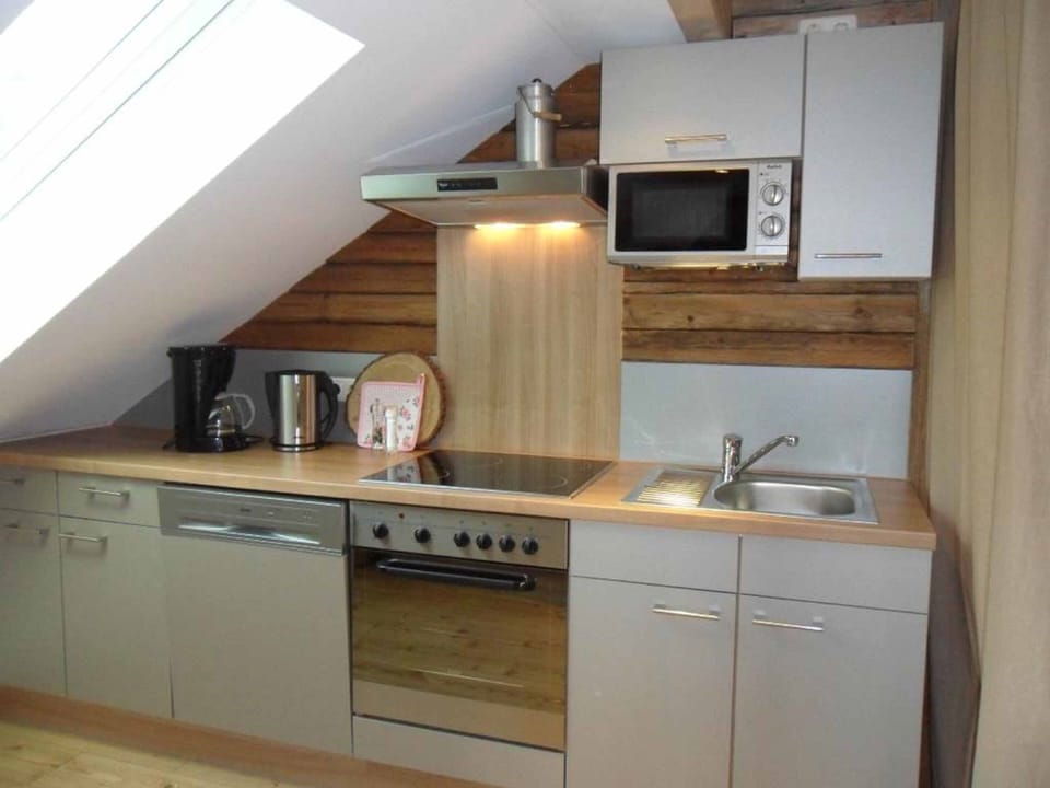 Loft, 1 Bedroom | Private kitchen | Fridge, microwave, oven, dishwasher