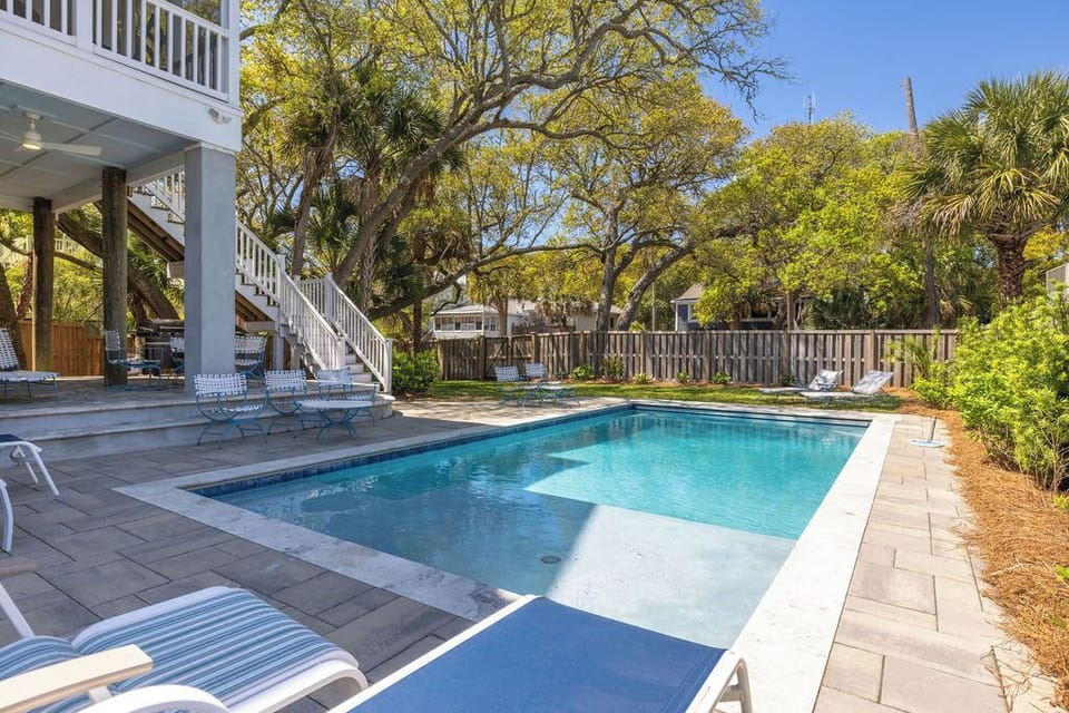 Backyard Oasis with Sparkling Pool – Perfect for family beach getaways in Folly Beach.