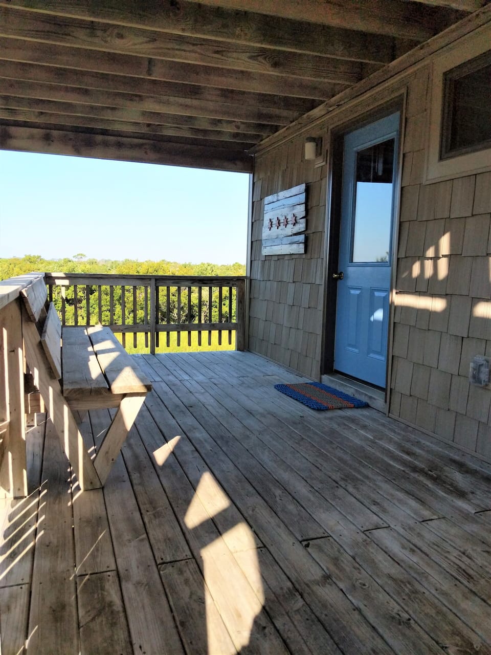 Entry Door - keyless entry. And a seating on all the decking. 