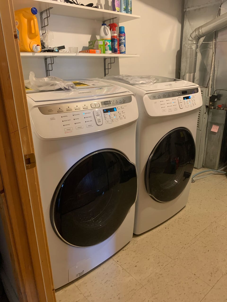 Newly installed washer and dryer. 