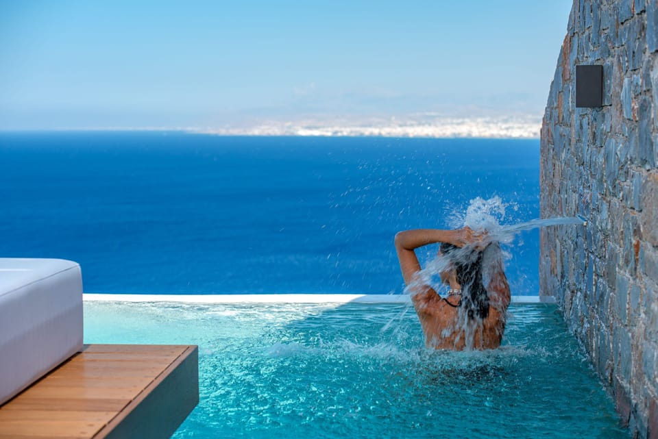 The pool also features a small waterfall!