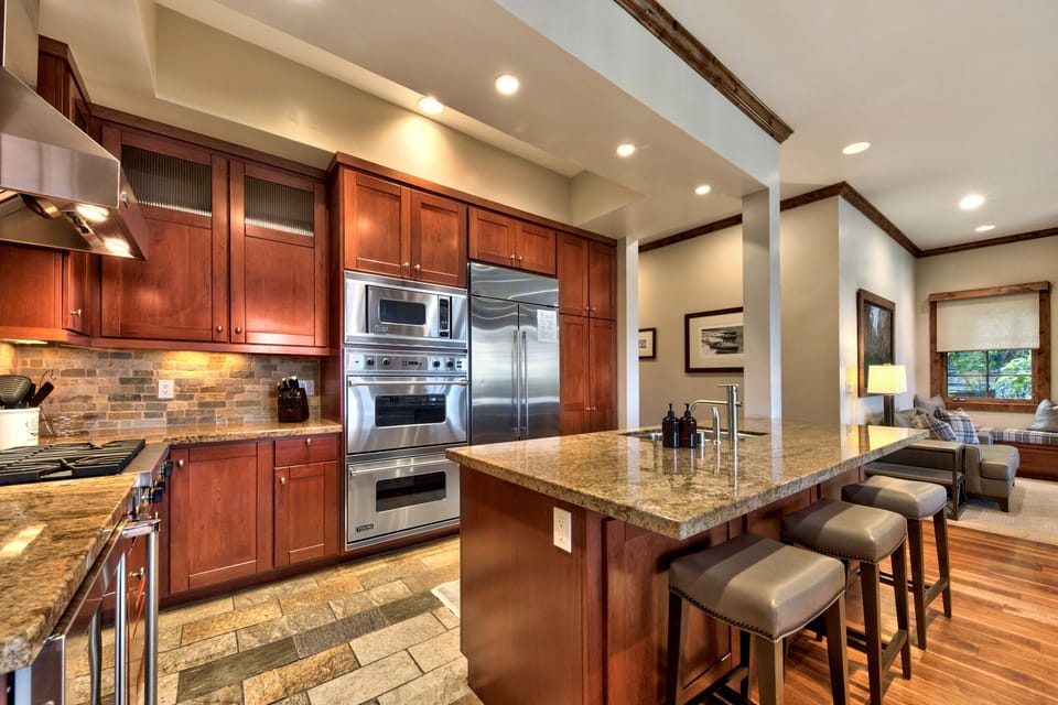 This kitchen has everything you need for preparing quality meals from home. Help with meal prep or relax and enjoy a cocktail at the kitchen counter has bar seating for 3. (In place of drip coffee maker, there is now a fully automatic espresso machine + frother).