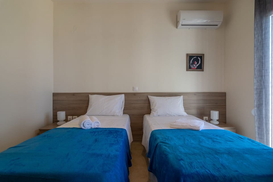 Comfortable bedroom of Modern villa with unlimited sea views with private pool, Agia Triada, Rethymno,Crete