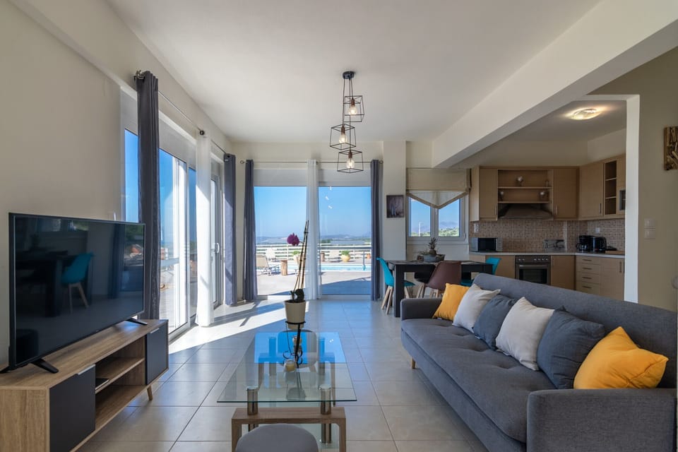 Living area of Modern villa with unlimited sea views with private pool, Agia Triada, Rethymno,Crete