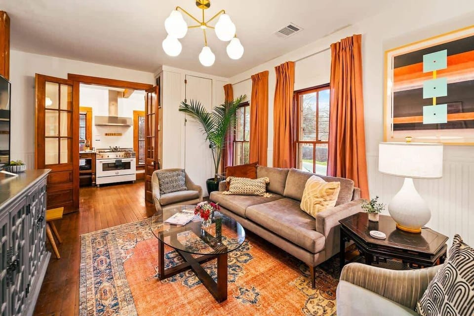 Lounge in the historic charm of this Austin living space
