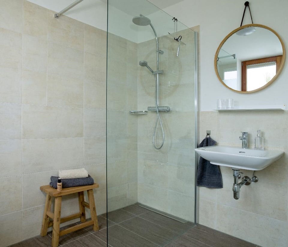 Double Room | Bathroom | Shower, rainfall showerhead, hair dryer, towels