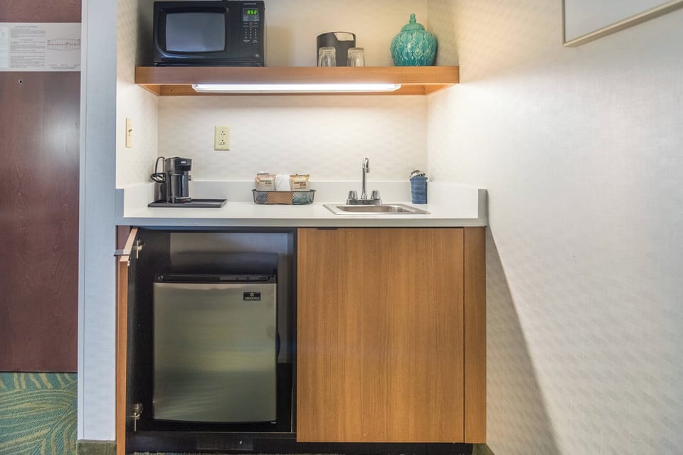 Mini-fridge, microwave, coffee/tea maker