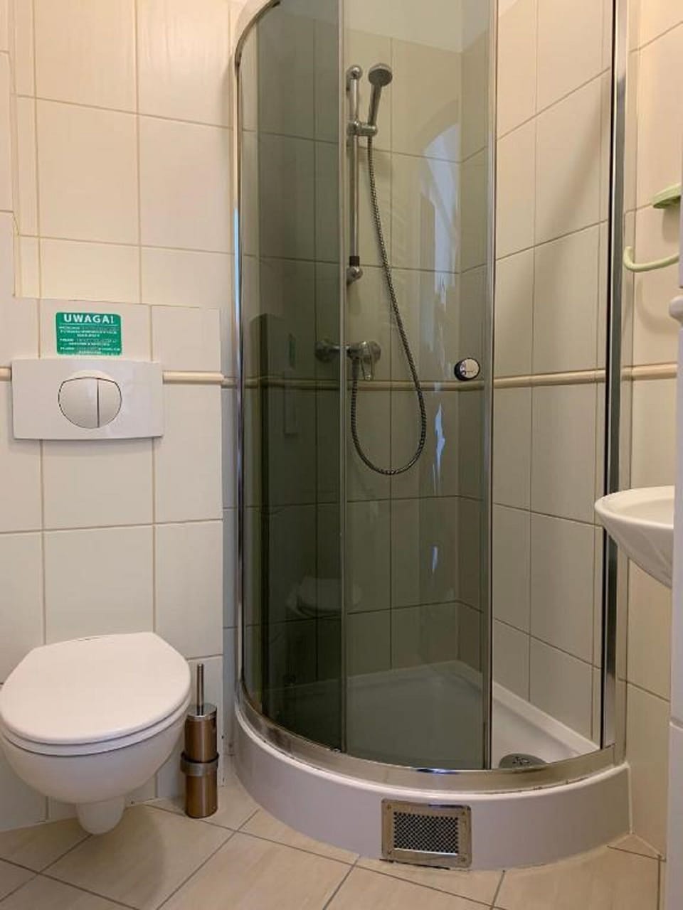Shower, towels, toilet paper