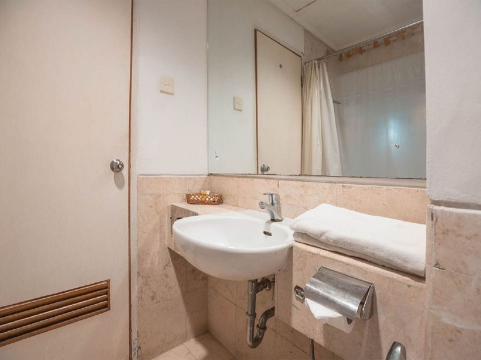 Shower, free toiletries, bidet, towels