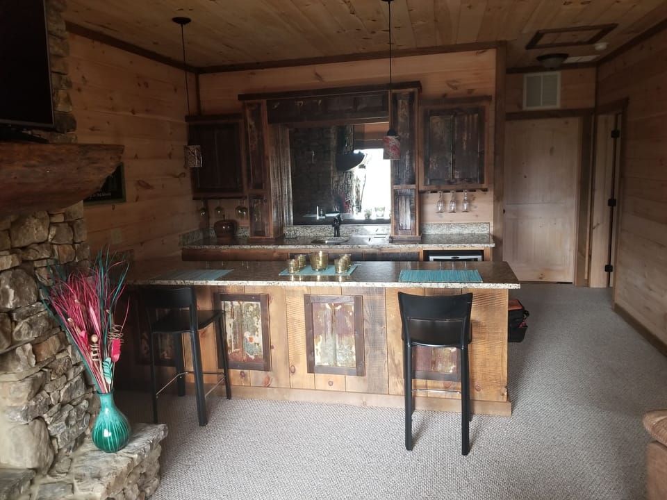 Den level fireplace