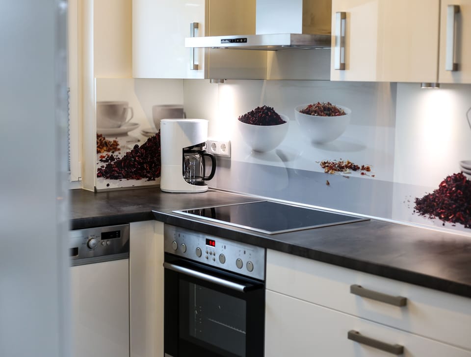 Apartment | Private kitchen | Full-size fridge, microwave, oven, stovetop