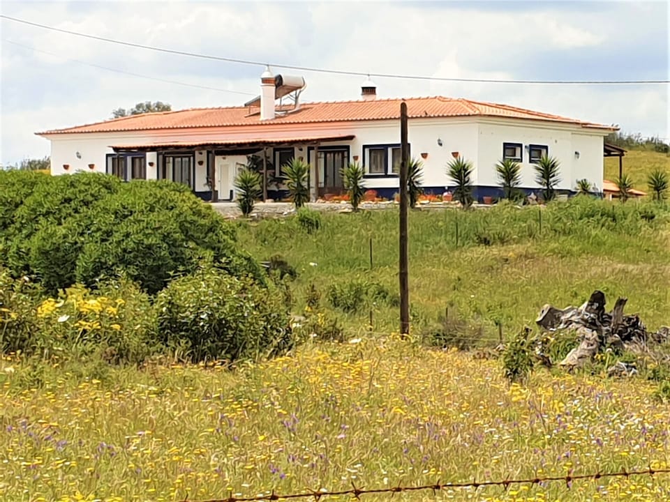 Casa Aguia (right) and Casa Coruja surrounded by wild flowers in Spring