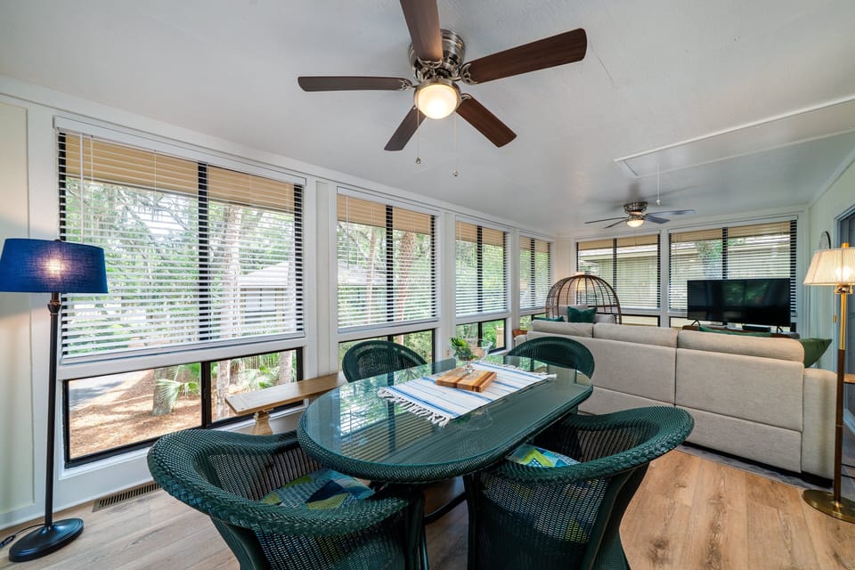 Living room area opens to fantastic sun room