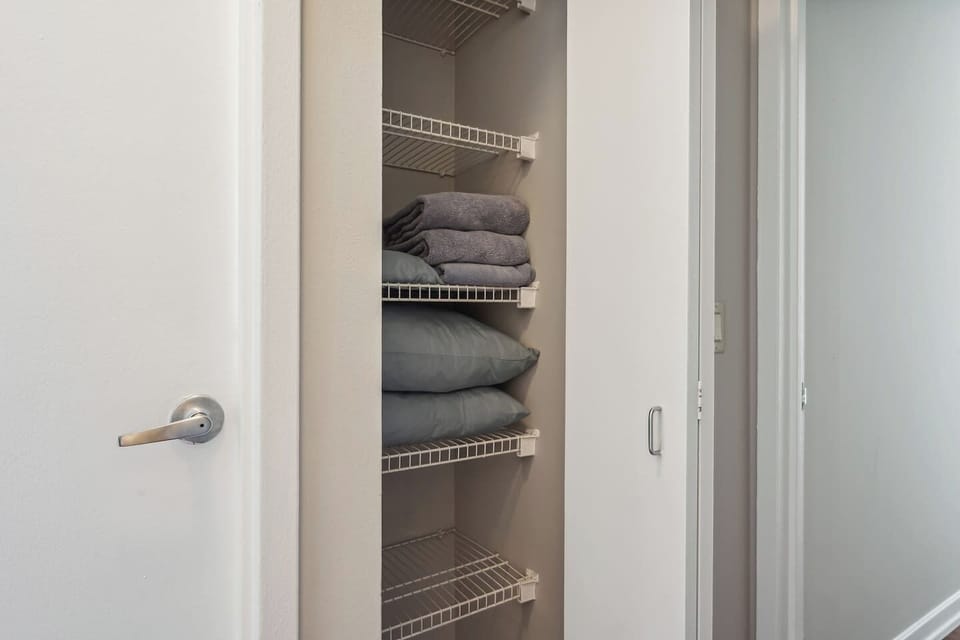 Storage closet for extra sheets, blankets, pillows and towels.