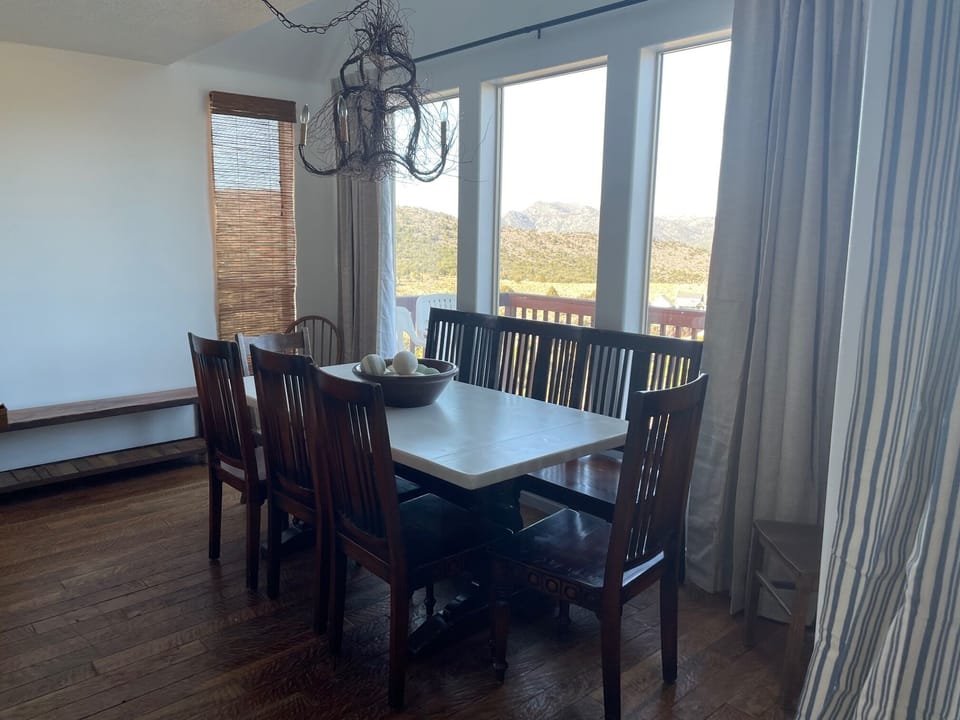 Kitchen eating area looking to back of cabin
