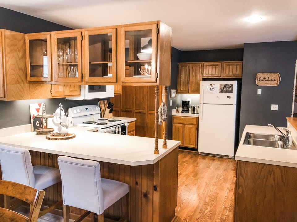 Breakfast bar seating for coffee and conversation. 