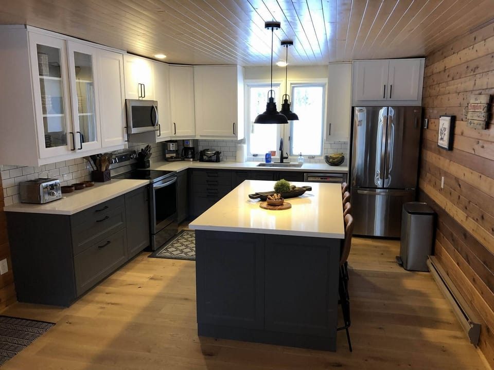 Spacious kitchen with comfortable seating area