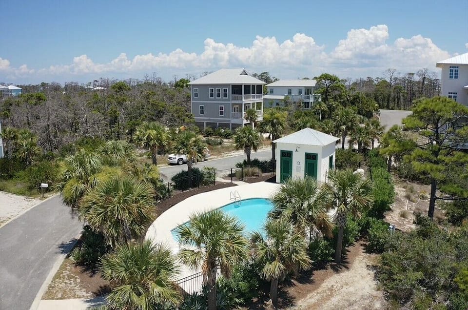Community pool, Baron in the background
