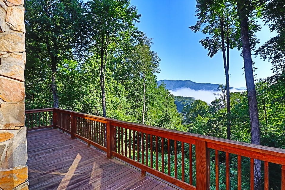 Top deck view of the clouds from fireplace. 