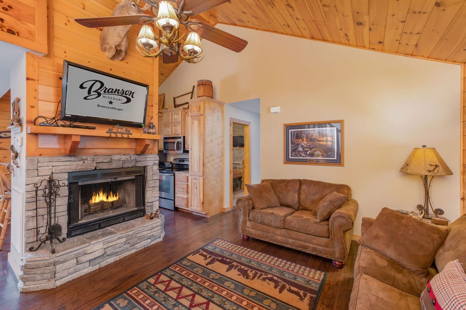Real log fireplace