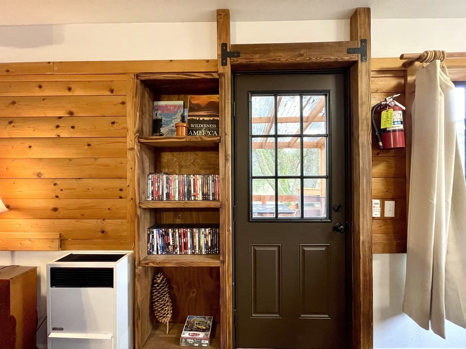 Door to back porch & DVD collection