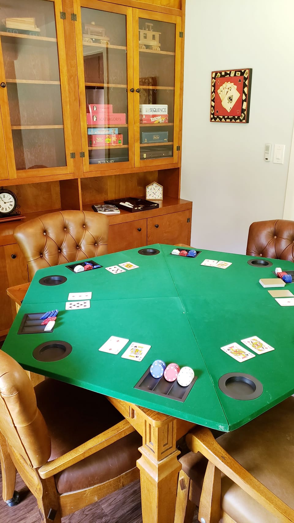 Card table top available for card games.
