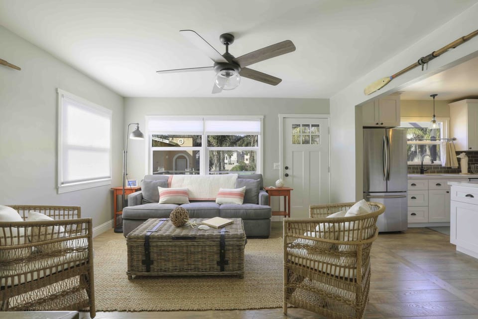 Spacious beach cottage living. The living room sofa makes into a queen sleeper sofa for those occasional overnight guests.