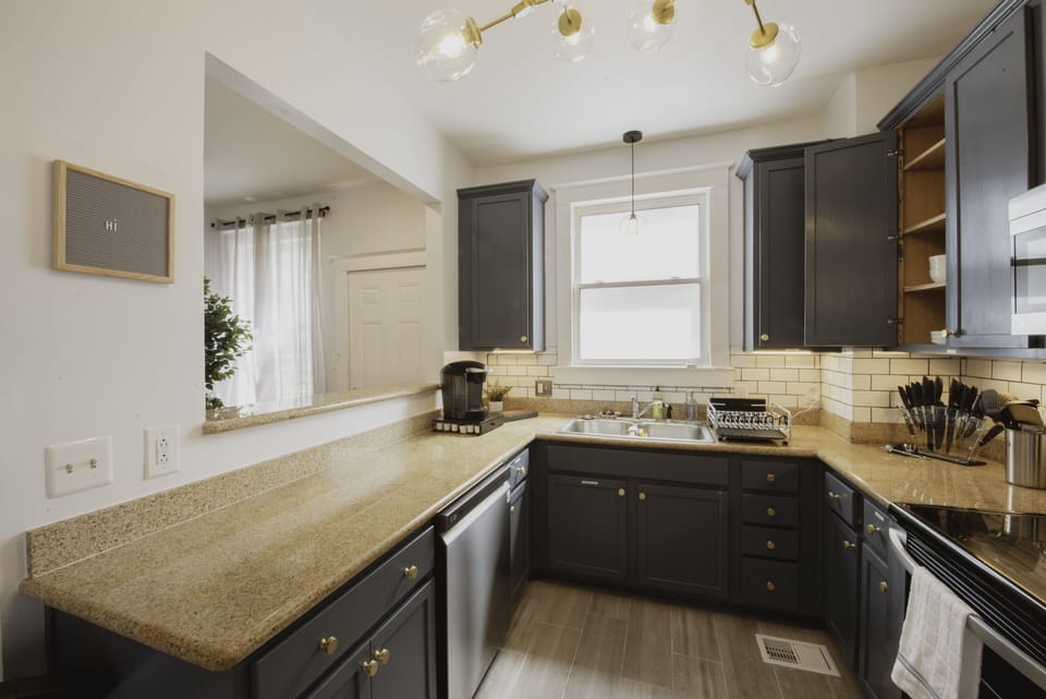 The well-appointed kitchen has the basic essentials to make yourself at home.