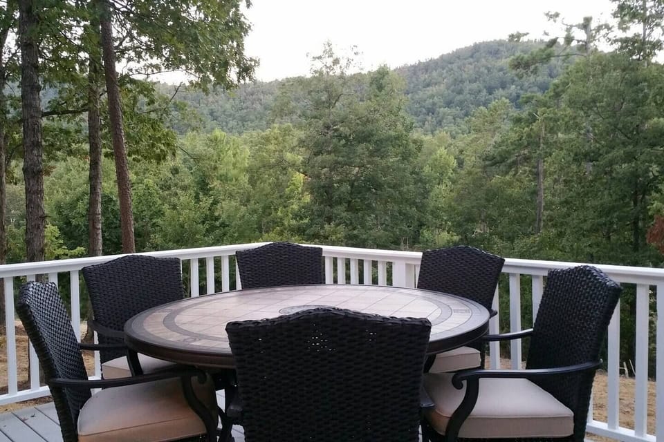 Mountain views off back deck of Arkansas cabin