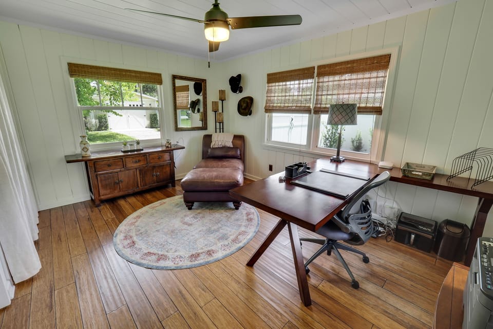 Home office for those working remotely. View the pool from your desk!